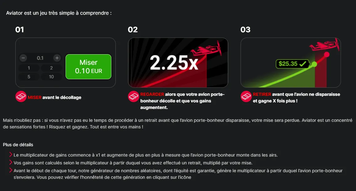 Écran du jeu Aviator